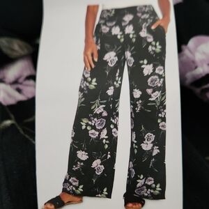 Three Dots Floral Black Pants In Size XXL